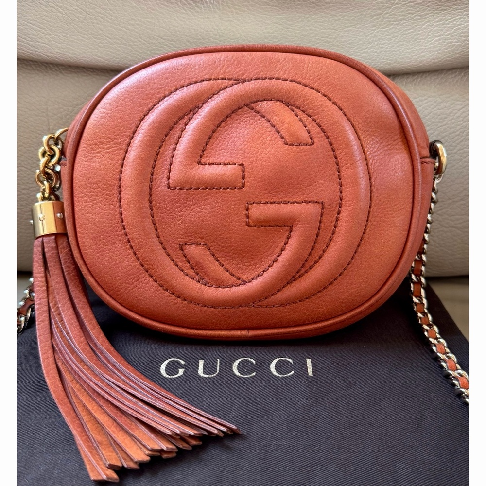 Certified Authentic Gucci Soho Nubuck Tassel Chain Mini Crossbody Bag with COA